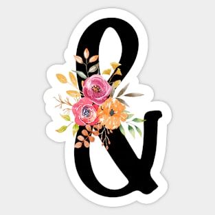 Ampersand "&" With Watercolor Floral Wreath Sticker